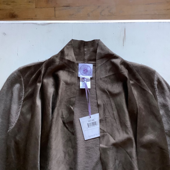 NWT Muche Et Muchette draped chocolate brown Faux Suede fringed sweater - Picture 4 of 11